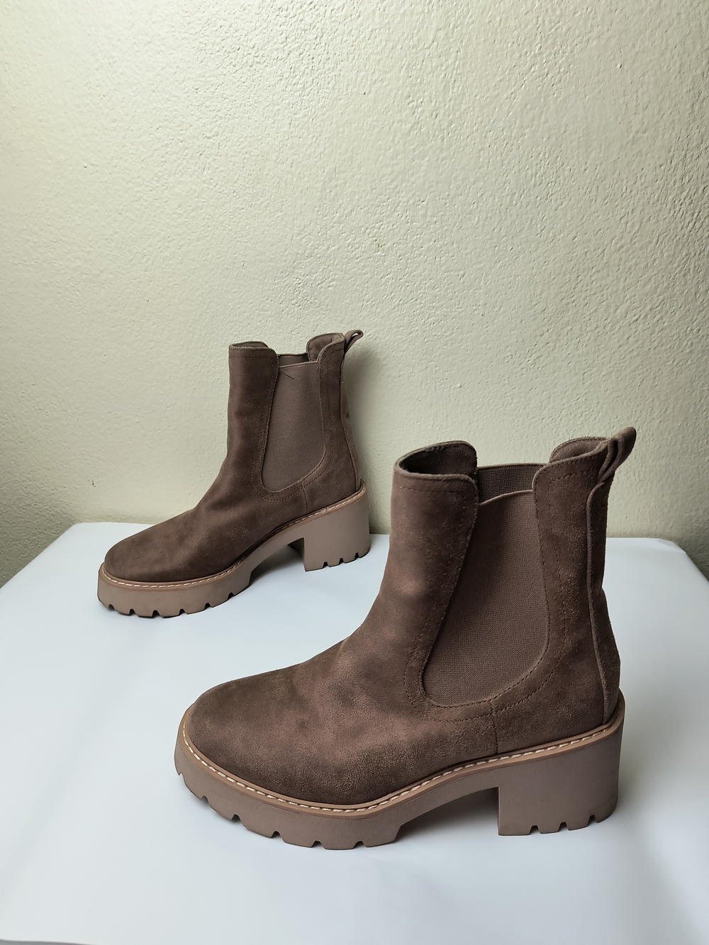 DV by Dolce Vita Brown Suede Platform Chelsea Booties - Chunky